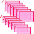 12 Pieces Zipper Nylon Mesh Pouch, Mesh Cosmetic Bags Makeup Bags Pencil Case, Multipurpose Travel Bags for Cosmetic School Office Supplies and Travel Accessories (Hot Pink, A5+B6)