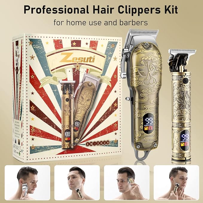 Hair Clippers Set for Men with Beard Trimmer,Professional Cordless Hair Trimmer for Men,Barber Kit Professional for Man Haircutting Machine with LED Display,Father's Day Gifts