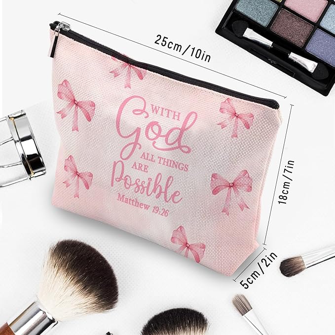Bible Makeup Bag for Women, Christian Gifts for Women, Prayer Bible Supplies, Cute Aesthetic Coquette Pink Bow Cosmetic Bag Pouch