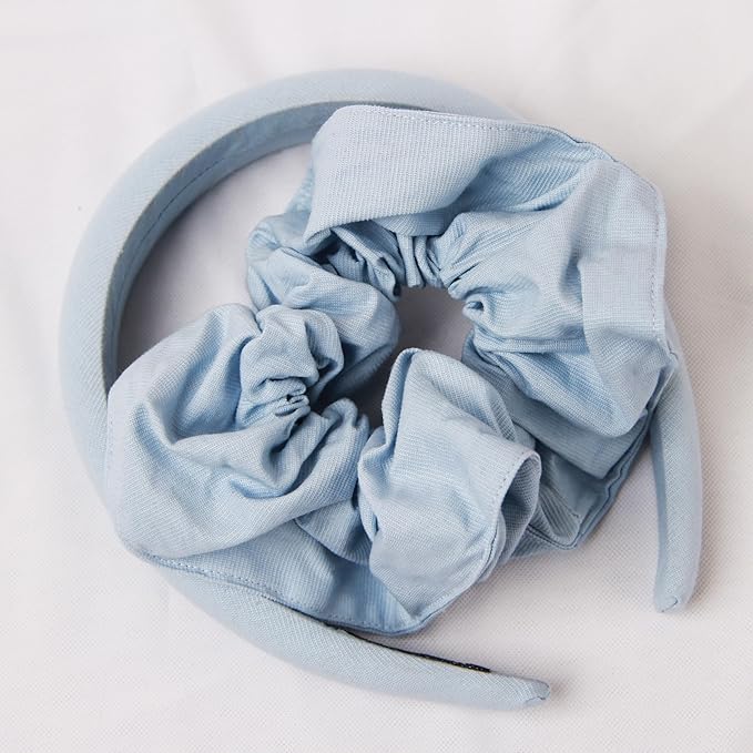 Headband and Scrunchie Set for Women 2Pack Hair Ties for Girls Elastics Bands Ponytail Holder Hair Accessories Blue