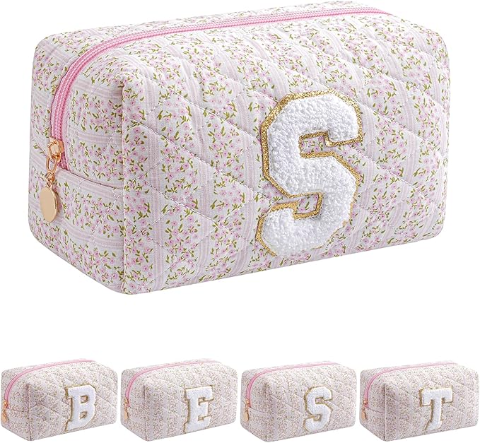 JOVAKIT Makeup Bag Cosmetic Bags for Women, Christmas Gifts for Girls Age 6-18, Alphabet Pink Floral Coquette Zipper Travel Makeup Pouch, Organizer Case Trendy Stuff (Pink Floral S)