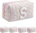 JOVAKIT Alphabet Makeup Bag Cosmetic Bag for Women, Christmas Gifts for Girls Age 6-18, Floral Flowers Coquette Travel Toiletry Zipper Make Up Pouch Organizer Trendy Stuff (Pink Floral S)