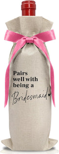 Cute Pink Bow Ribbon Engagement Gift Wine Bag - 1 PCS Bride to Be Gifts for Bridesmaids Bride and Groom Couples Her Him Will You Be My Bridesmaid for Getting Married Engagement Bridal Shower - A53