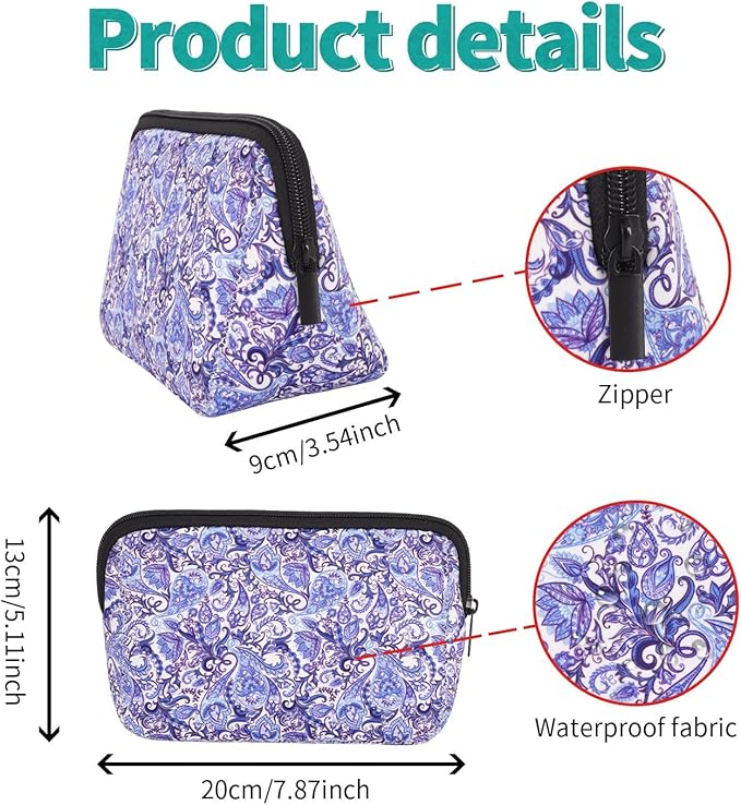 Cosmetic Bag Waterproof Neoprene Zipper Pouch Travel Portable Toiletry Makeup Bags Organizer Case for Women and Girls