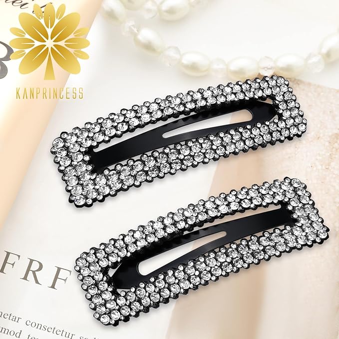 Rhinestone and Crystal Hair Clips 2-Pack, Sparkly Barrettes & Elegant Bling Accessories for Women & Girls(Set7)