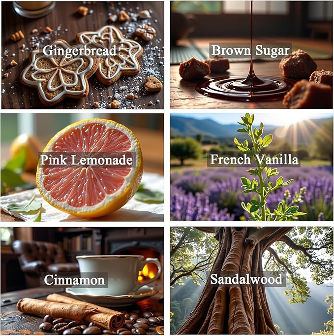 SPICE Fragrance Essential Oil Set - Gingerbread, Pink Lemonade, French Vanilla, Cinnamon, Brown Sugar, Sandalwood 6x10ML for Diffusers, Aromatherapy, Massage, Perfume, Soap Making and Candle