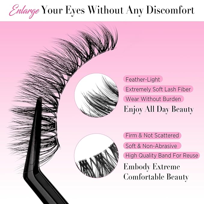 Eyelashes Natural Look False Lashes - Bepholan Fake Eyelashes 5D Super Fluffy False Eyelashes Clear Band Wispy Lashes 3-Pack Faux Mink Lashes(XMZ92)