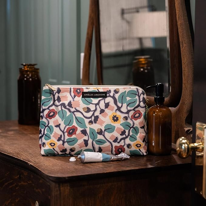 Large Canvas Zipper Pouch, Vintage Inspired Pencil Case for Adults, Travel Toiletry Bag, Small Pouch Bag for Supplies, Makeup or Toiletries (Bloomsbury)