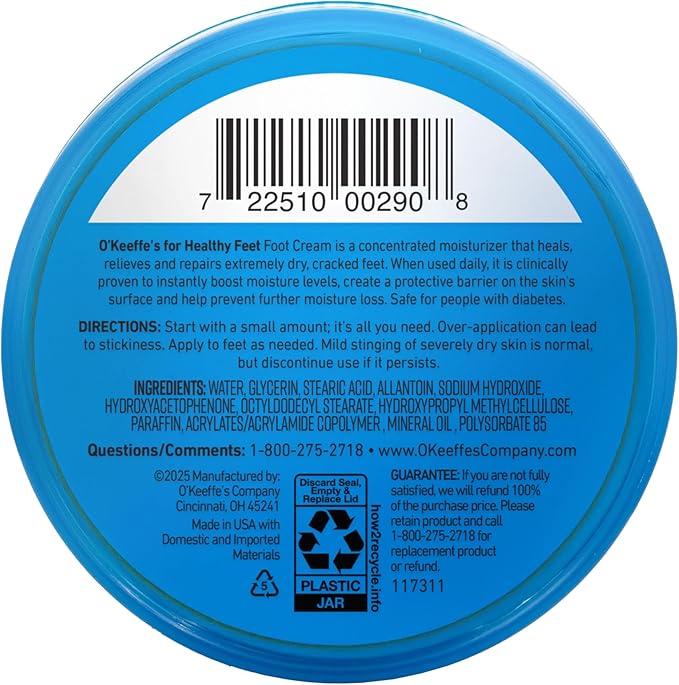 O'Keeffe's for Healthy Feet Foot Cream - 6.4 oz Jar (2 Pack) - Guaranteed Relief for Extremely Cracked, Dry Feet, Repairing Skincare, Instantly Boosts and Retains Moisture Levels