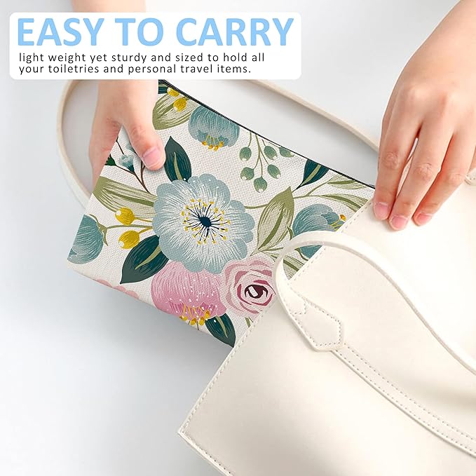 Makeup Bag Spring Flowers Cosmetic Bag Mini Portable Travel Toiletry Bag Organizer Makeup Brushes Aesthetic Accessories Waterproof Storage Bag for Women
