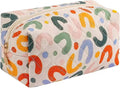 Floral Cotton Makeup Brush Cosmetic Bag for Women, Travel Quilted Zipper Pouch, Large Capacity Flowers Toiletry Organizer, Kawaii Makeup Storage Case, Cosmetic Travel Cloth Bag-Colorful