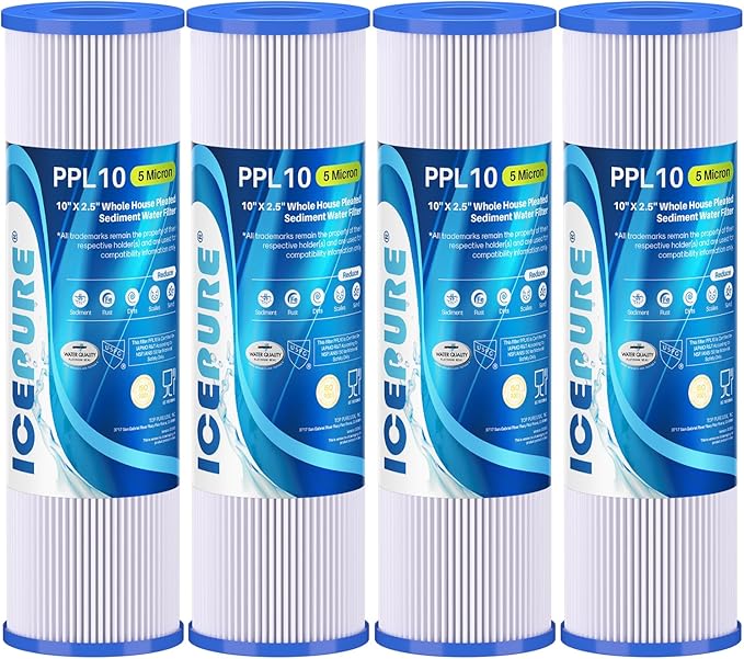 10" x 2.5" Pleated Sediment Water Filter Cartridge Replacement Any 10 inch RO by ICEPURE