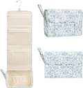 Hanging Toiletry Bag, Travel Toiletries Bag with Hanging Hook, Water Resistant Makeup Cosmetic Organizer for Full Sized Container, Shampoo, Portable Wash Bag for Travel Size Essentials - Blue Flower