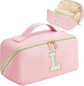 for Christmas Day Gifts, Makeup Bag for Women, PU Leather Travel Toiletry Bags, Initial Make Up Cosmetic Pouch for Teen Girls, Wide Open Portable Skincare Bag, Personalized Birthday Gifts, Pink L
