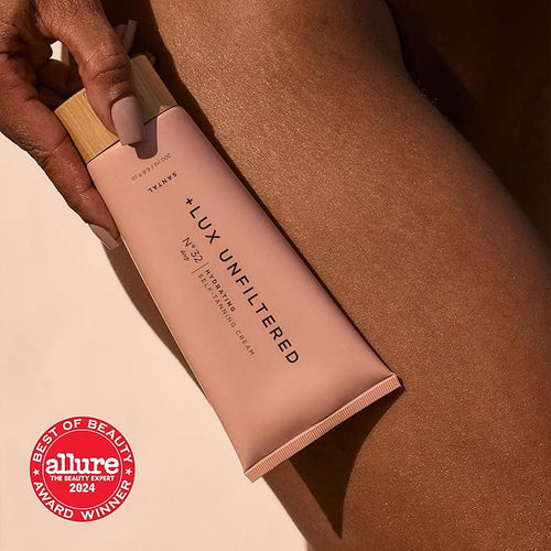 + Lux Unfiltered N°32 Deep Gradual Self Tanner, Hydrating Self Tanning Lotion with Shea Butter & Squalane - Non-Sticky, No Transfer, Natural-Looking Tan - Vegan & Cruelty-Free Sunless Tanner - Santal