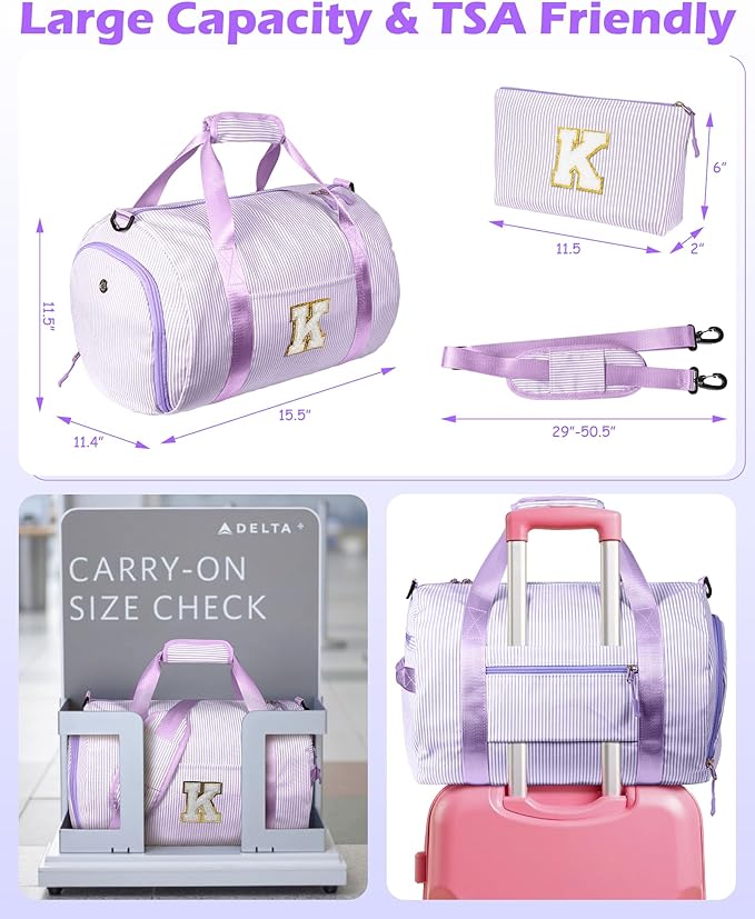 Gift for Teenager, Girls Travel Duffle Bag, Kids Initial Overnight Duffel Bags with Shoe Compartment, Personalized Dance Bag with Cosmetic Pouch, Teen Girl Gifts Trendy Stuff (Letter A)