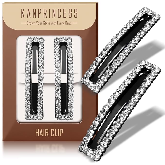 Rhinestone and Crystal Hair Clips 2-Pack, Sparkly Barrettes & Elegant Bling Accessories for Women & Girls(set 3)