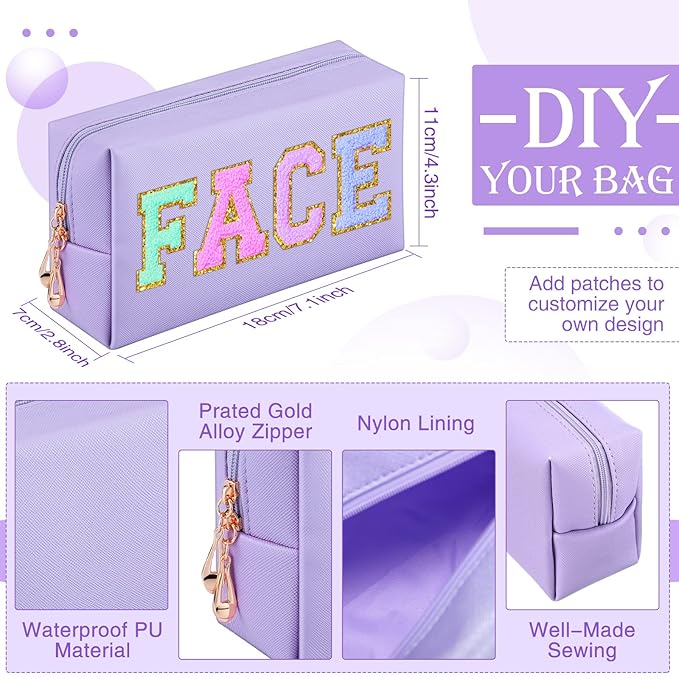Sanwuta 9 Pcs Makeup Bags Bulk PU Double Zippers Cosmetic Bag Makeup Toiletry Christmas Small Pouch Portable Travel Organizers Case for Women Bridesmaid Party End of The Year(Purple)