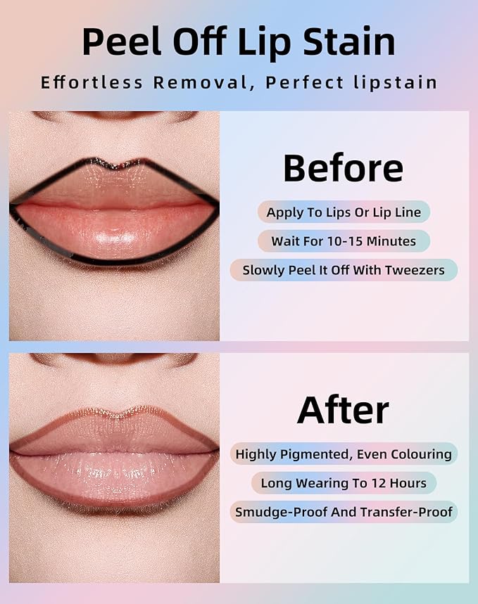 KIMUSE Long-Lasting Lip Stain Peel Off Mask, 12H Smudge-Proof Transfer-Resistant Lip Tint, Vegan & Non-Drying Formula for Bold Matte Finish, Easy Peel Application