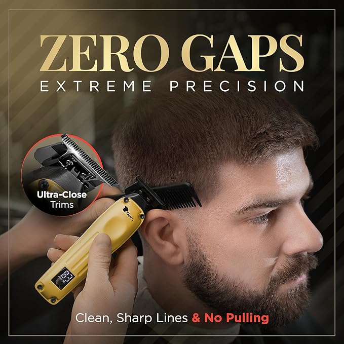 Fagaci Professional Zero Gapped Trimmer for Men, 5X Longer Sharpness Cordless Beard Trimmer for Men, T Liners Professional Trimmers for Barbers with Brushless Motor, Zero Gap Trimmers Barber T Blade