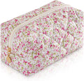 Makeup Bag Travel Toiletry Bag for Women, Small Cosmetic Bags Cute Quilted Cotton Makeup Pouch for Purse Emergency Bag for School Floral Pencil Case Accessory Bag, Spring