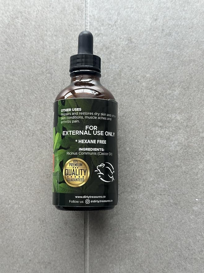 Dirty Treasures Organic Jamaican Black Castor Oil, Hexane Free, Premium Pure Black Castor Oil for Hair Growth and Skin Conditioning - 2oz