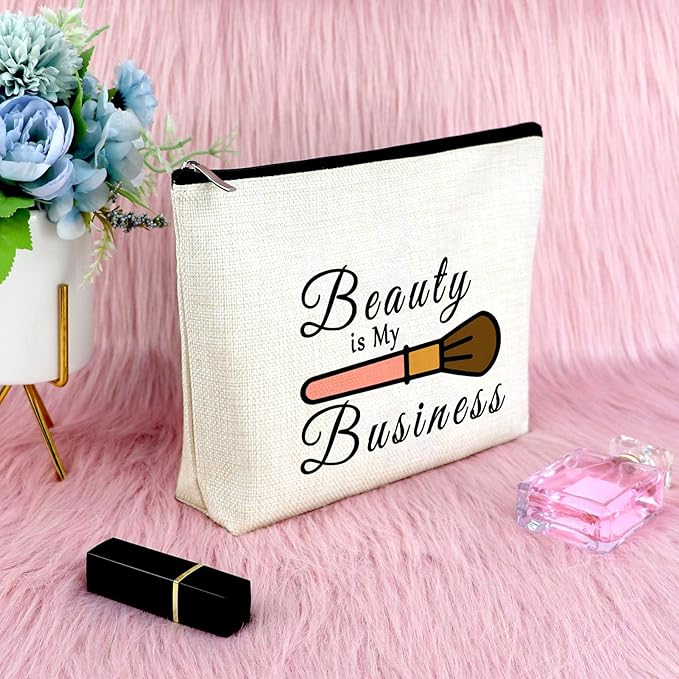 Sfodiary Beauty Themed Makeup Bag Funny Cosmetologist Graduation Gifts for Women Makeup Artist Enthusiasts Lovers Travel Cosmetic Pouch