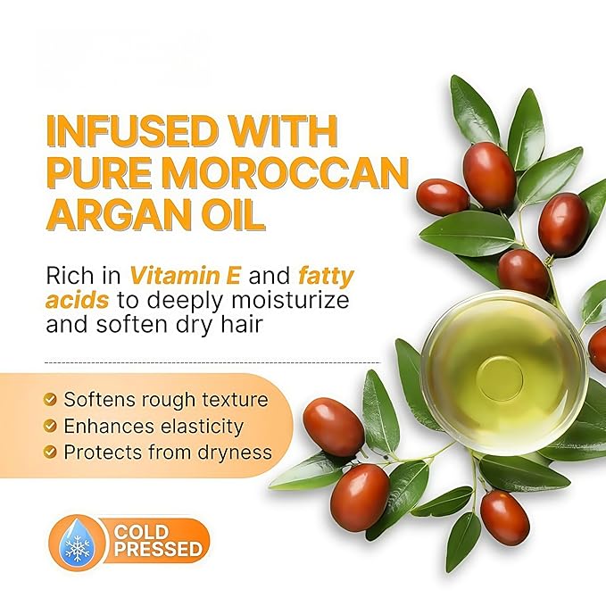 Leave-In Moroccan Argan Oil Hair Oil – Vitamin E Oil& Keratin Hair Treatment for Repairing Dry, Frizzy & Damaged Hair – Deep Nourishing Hair Serum, Anti-Frizz & Split End Repair 3.3Fl Oz