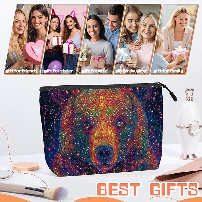 Cosmetic Bags Travel Makeup Toilet Case Waterproof Pouch for Women Girls 6.7X9.45inches - Psychedelic Cosmic Bear