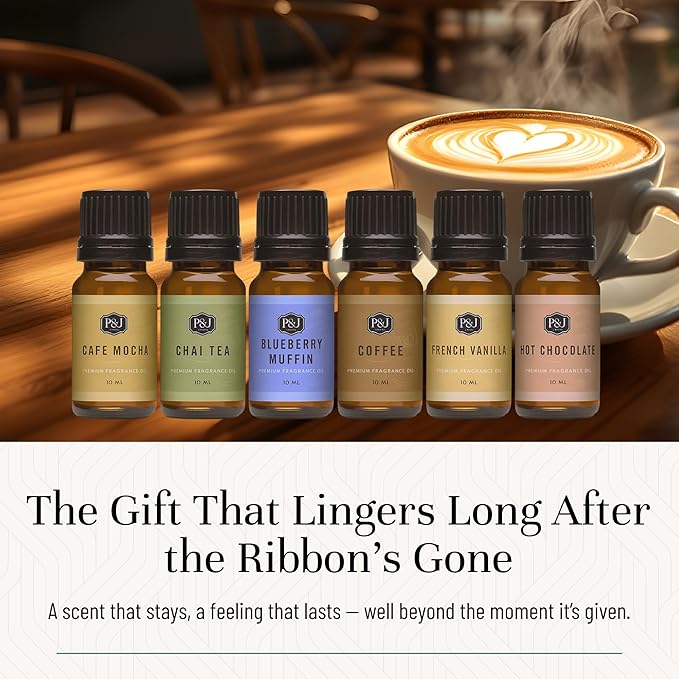 P&J Trading Fragrance Oil Coffee Shop Set | Coffee, Café Mocha, Chai Tea, Hot Chocolate, Blueberry Muffin, French Vanilla Candle Scents for Candle Making, Freshie Scents, Soap Making Supplies