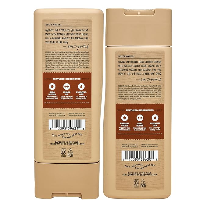 Dr. Squatch Natural Hair Bundle for Men - Healthy, Full Looking Hair - Wood Barrel Bourbon Shampoo (11 fl oz), Wood Barrel Bourbon Conditioner (11 fl oz)