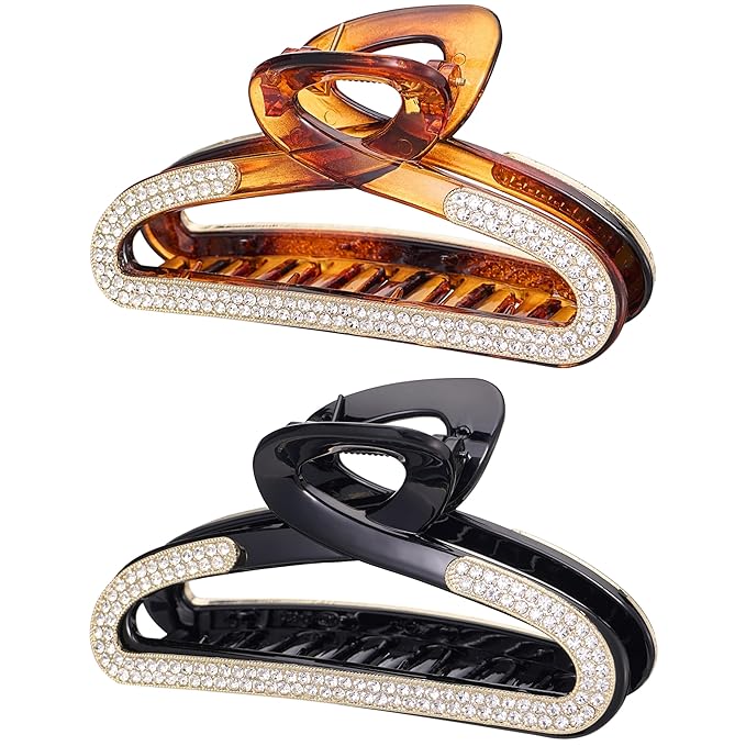 SINIDE Crystal Hair Clips, Rhinestone Claw Clips Nonslip Acrylic Jaw Clip for Thin Long Hair, Fashion Elegant Clamps Accessories for Women Ladies Strong Hold Barrette for Styling (2 Pack)