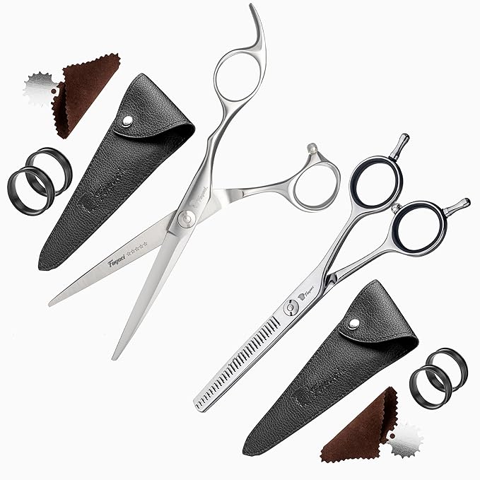 Fagaci 6" Hair Thinning Scissors with 440C Steel, Extreme Sharpness & Precise Cuts, Texturizing Shears, Professional Barber Scissors Set, Slim Blades