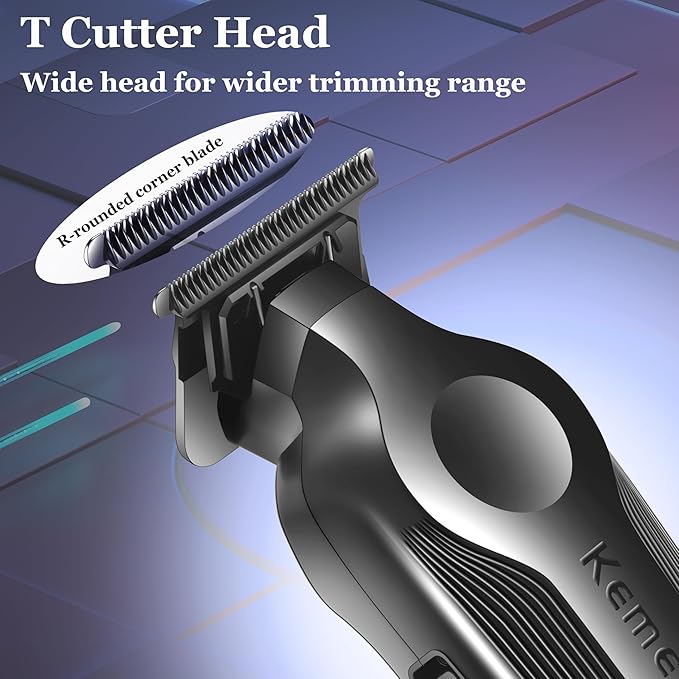 KEMEI Hair Trimmer for Men, Zero Gapped Cordless Hair Clippers Beard Trimmers with T Blade, Rechargeable Barber Clipper with LED Display, Black