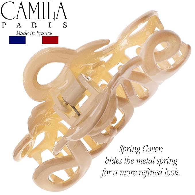 Camila Paris CP3046 French Hair Clip for Women, 3.25 inch Girls Hair Claw Clips Jaw Ivory Cellulose, Fashion Durable and Styling Hair Accessories for Women, Strong Hold No Slip Grip, Made in France