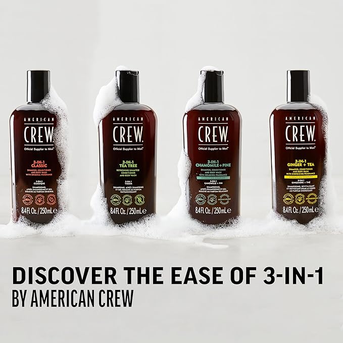 AMERICAN CREW 3-in-1 Chamomile & Pine, Shampoo, Conditioner & Body Wash for Men, Hair Care Gift for Him, Calming and Relaxing Fragrance, 33.8 fl oz