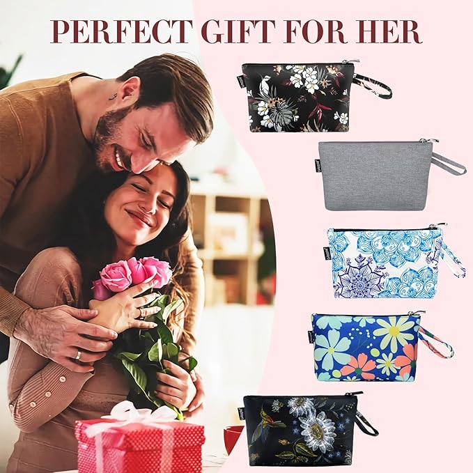 Gloppie Makeup Bag Small Cosmetic Bag for Purse Portable Travel Makeup Pouch for Women White Flower