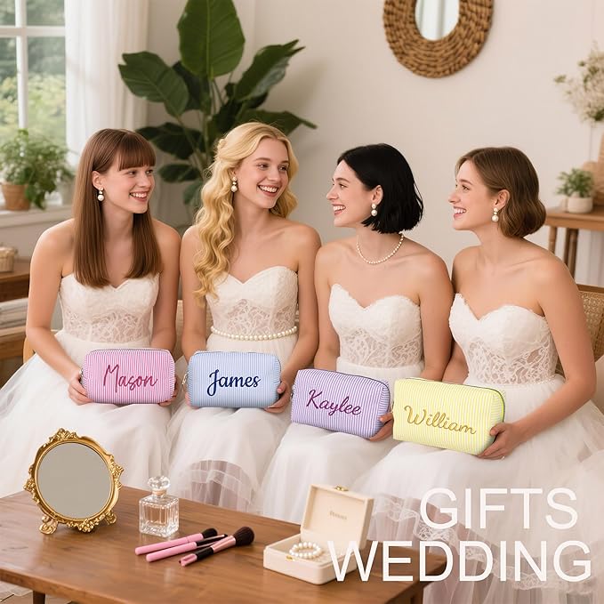 DayOfShe Personalized Name Makeup Bag for Bridesmaid Gifts, Personalized Gifts Stocking Stuffers for Teen Girls Women, Custom Cosmetic Travel Toiletry Bag for Teenager Girls Gifts