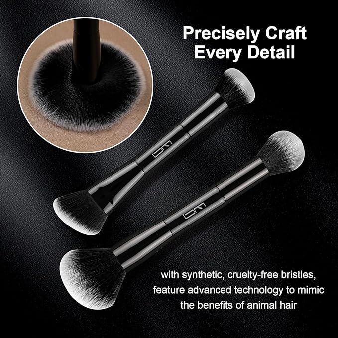 4Pcs Duo End Makeup Brushes, Foundation, Powder, Contour, Concealer, eye makeup Brush, Double-ended Multi-functional Synthetic Cosmetic Tools Makeup Brushes(Black)