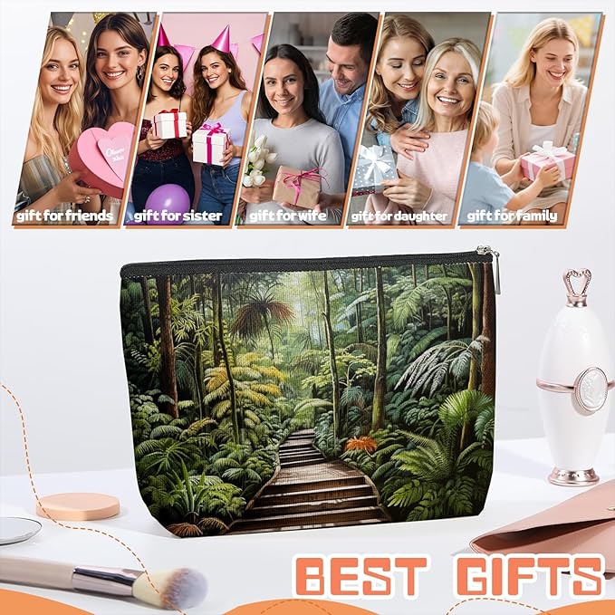 Makeup Bag Travel Cosmetic Bags Small Makeup Case Waterproof Zipper Pouch for Women Girls 7X9inches - Tropical Rainforest Walkway Surrounded By Foliage