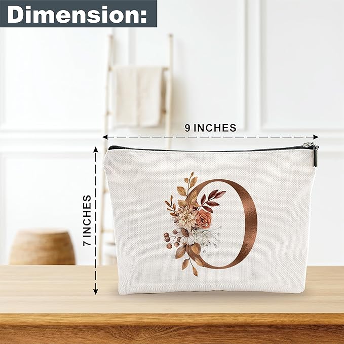 A-Z Boho Personalized Cosmetic Bag-Floral Cotton Letter Makeup Bag With Zipper-Artistic Cosmetic Bag For Travel-Bride,Birthday Gift For Women Daughter Friends-Women Makeup Organizer-A15