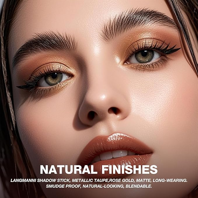 LANGMANNI 8Colors Dual-Ended Cream Eyeshadow Stick Set – Silky Smooth, Waterproof & Transfer-Proof, Built-in Blender Brush, All-Day Matte & Shimmer Wear Eye Makeup(#B)