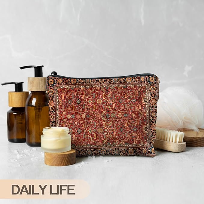 Vintage Boho Tribal Makeup Bag, Traditional Red Rug Style Makeup Bag, Vintage Retro Ethnic Pattern Cosmetic Bag Gifts for Women Friends