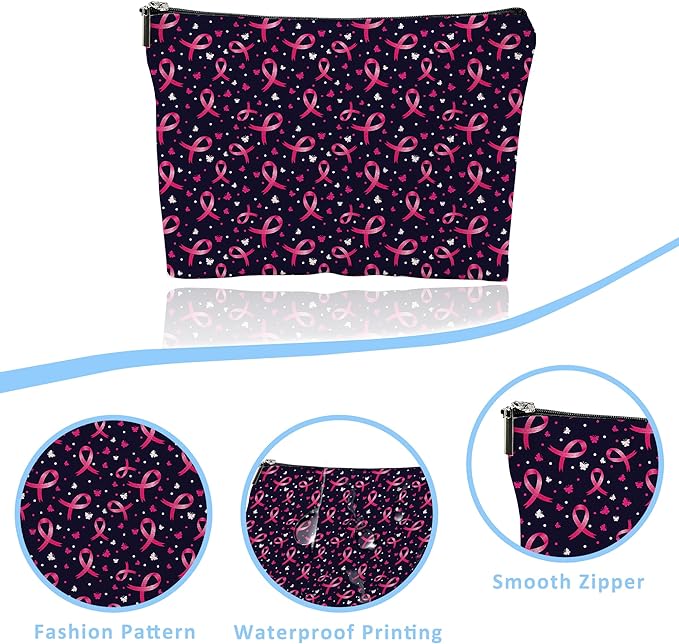 Pink Ribbons Cosmetic Bag Mini Portable Travel Toiletry Bag Organizer Makeup Brushes Aesthetic Accessories Waterproof Storage Bag for Women