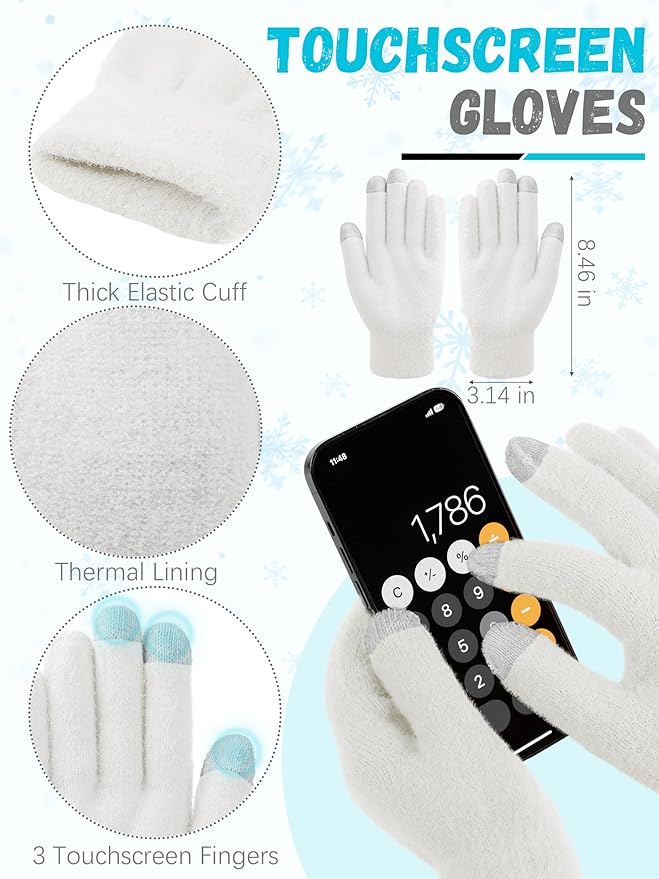 Winter Beanie Hat Scarf Gloves, Warm Fleece Knit Hat Long Scarf Neck Warmer Touch Screen Winter Gloves Set Gifts for Women