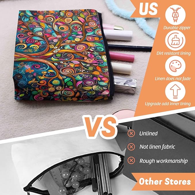 Cosmetic Bags Travel Makeup Toilet Case Waterproof Pouch for Women Girls 6.7X9.45inches - Colorful Abstract Tree With Swirling Patterns
