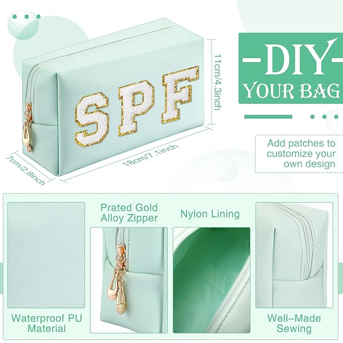 Sanwuta 9 Pcs Makeup Bags Bulk PU Double Zippers Cosmetic Bag Makeup Toiletry Christmas Small Pouch Portable Travel Organizers Case for Women Bridesmaid Party End of The Year(Mint Green)