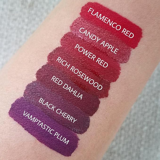 Aromi Matte Liquid Lipstick | Long-Lasting, Dark Red, Maroon Lip Color with Blue Undertones, Smudge Proof, Waterproof, Vegan Makeup (Power Red)