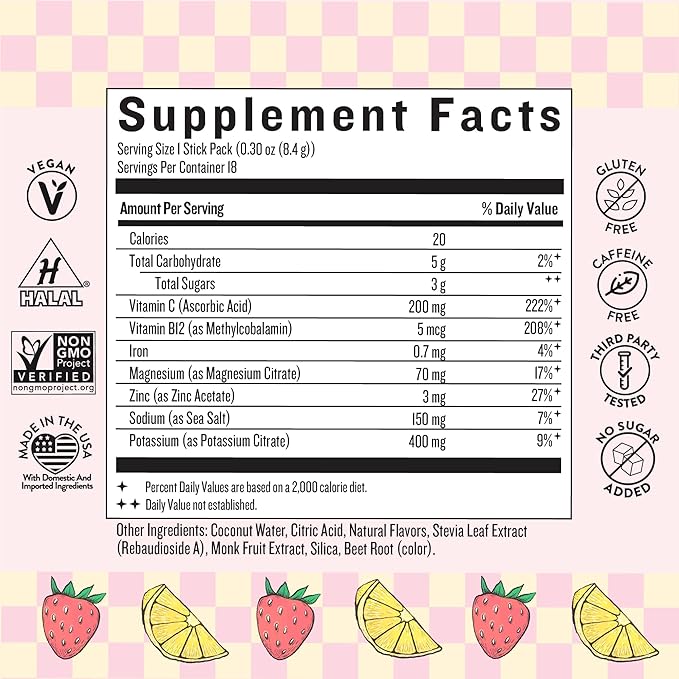 Legendairy Milk She’s Thirsty – Strawberry Lemonade, Hydration Packets | Cortisol Supplement for Stress Relief & Adrenal Support | Coconut Water Electrolytes Powder, No Sugar Added 18 ct