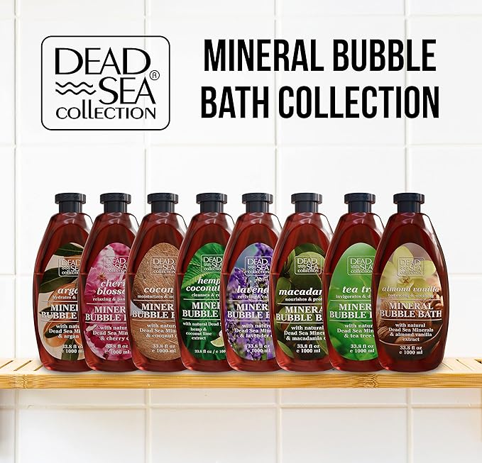 Dead Sea Collection Bubble Bath with Cherry Blossom for Women and Men – Cherry Seeds Oil and Dead Sea Salt - Nourishing and Moisturizing Skin - Pack of 2 (67.6 fl.oz)